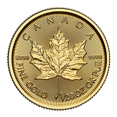 A picture of a 1/20 oz Gold Maple Leaf Coin (2024)